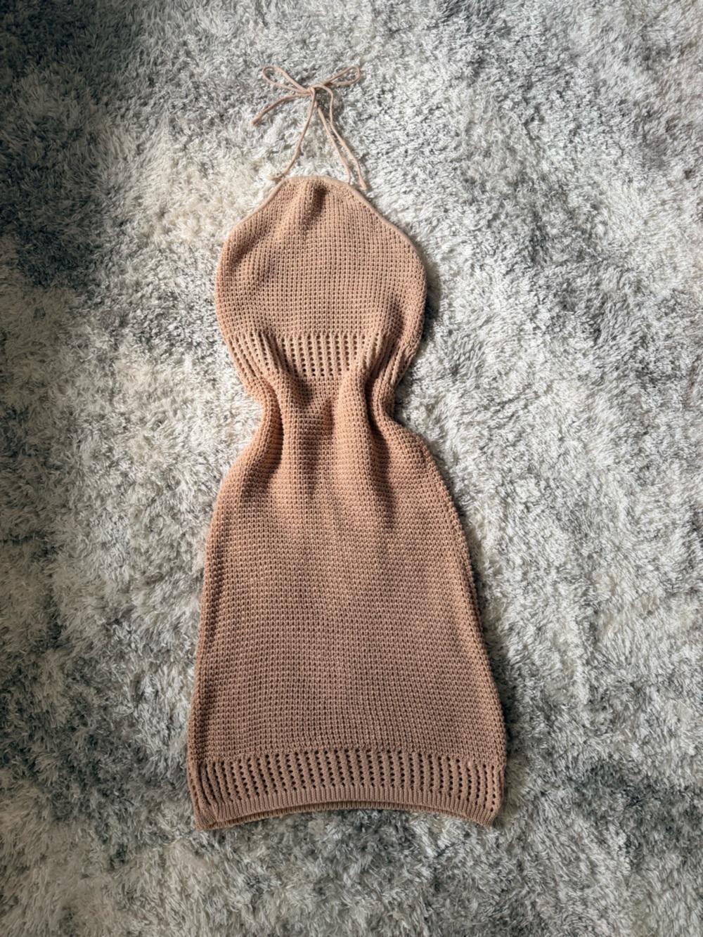 Crochet Drawstring Swim Cover or Beach Dress in Dusty Rose/ Beige